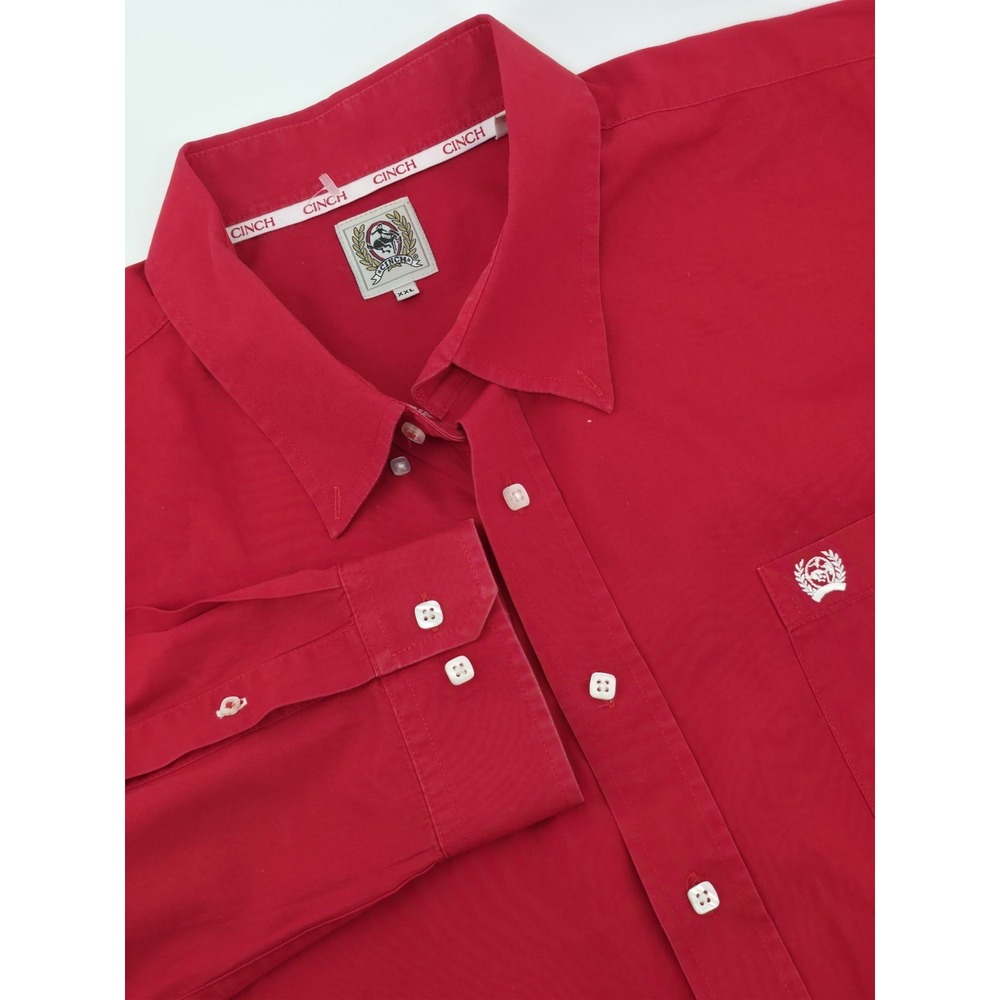 Cinch Mens XXL Red Long Sleeve Button Down Cotton Western Shirt Logo Pocket